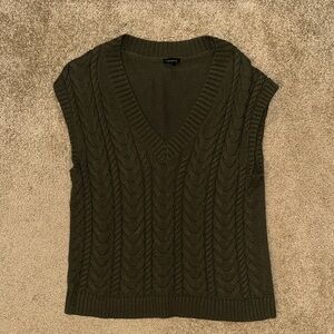 Talbots Dark Green V-Neck Cable Knit Sweater